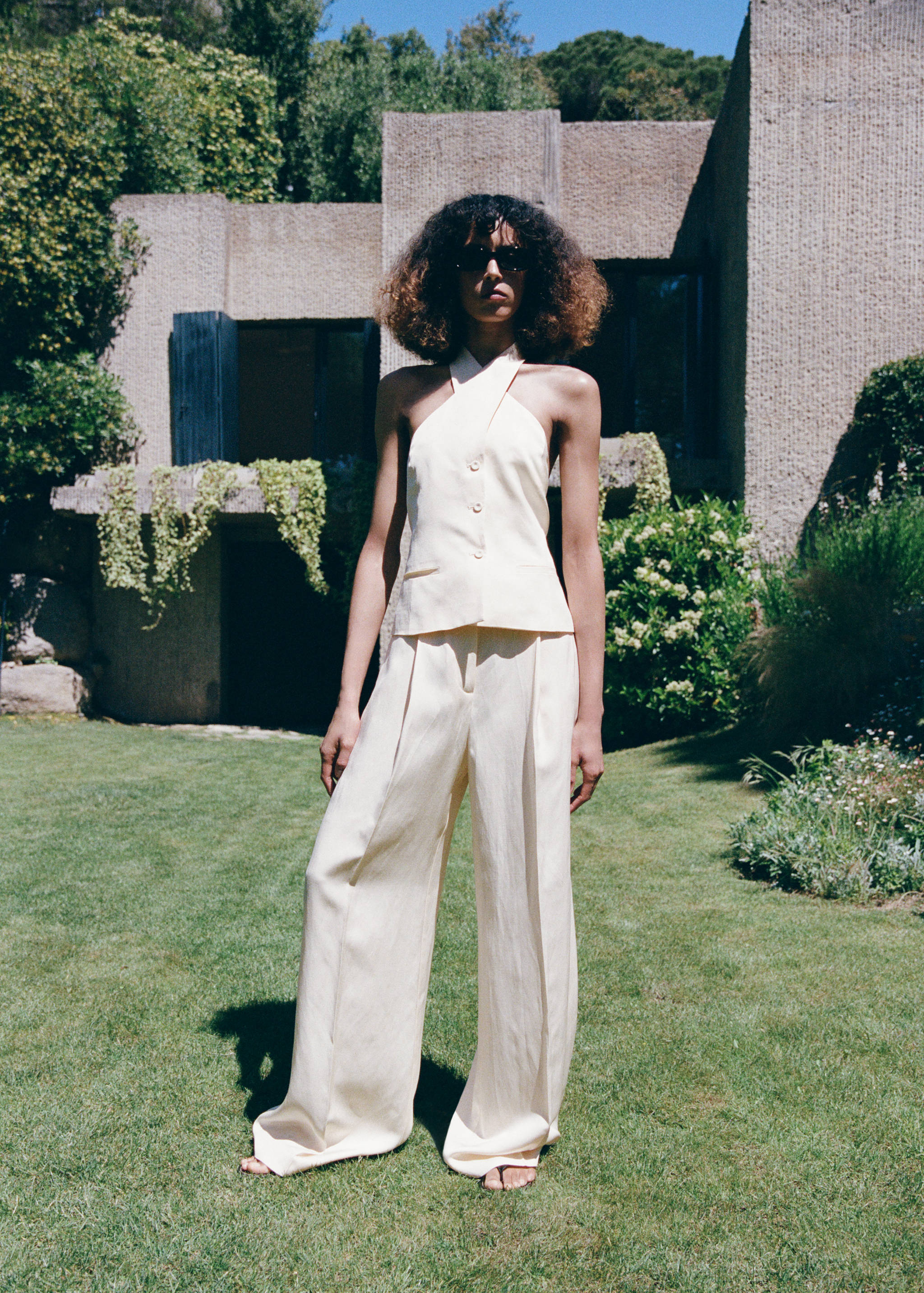 Straight-leg linen pleated pants - General plane