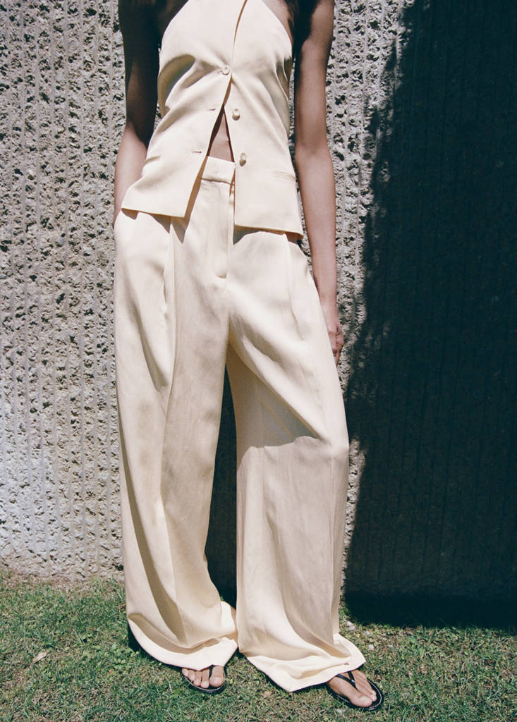 Pantalón recto pinzas lino