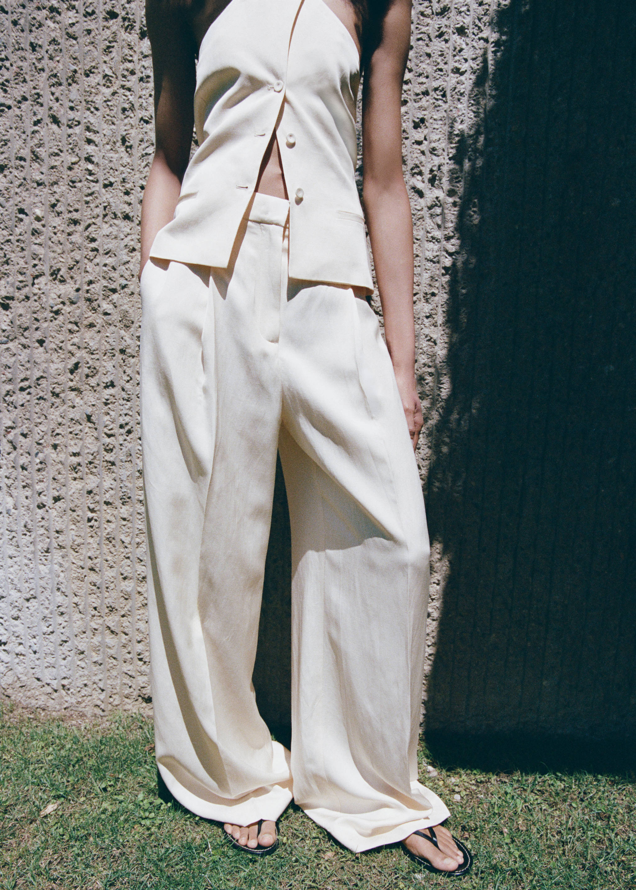 Straight-leg linen pleated pants - Medium plane