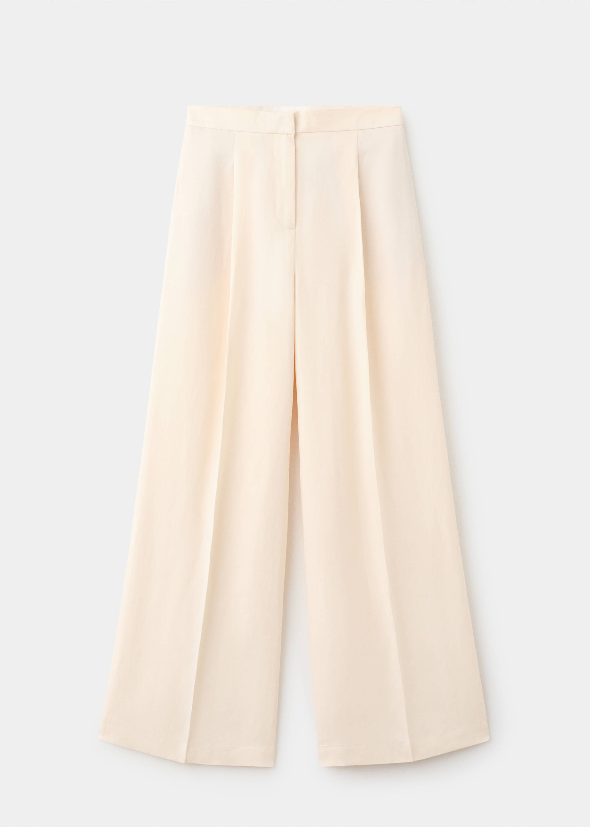 Straight-leg linen pleated pants - Article without model, Ecru. Ref: 37071417-00.