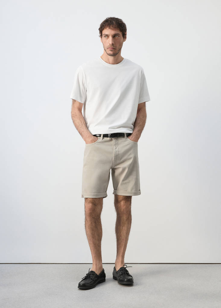 Slim-fit denim bermuda shorts — Beige