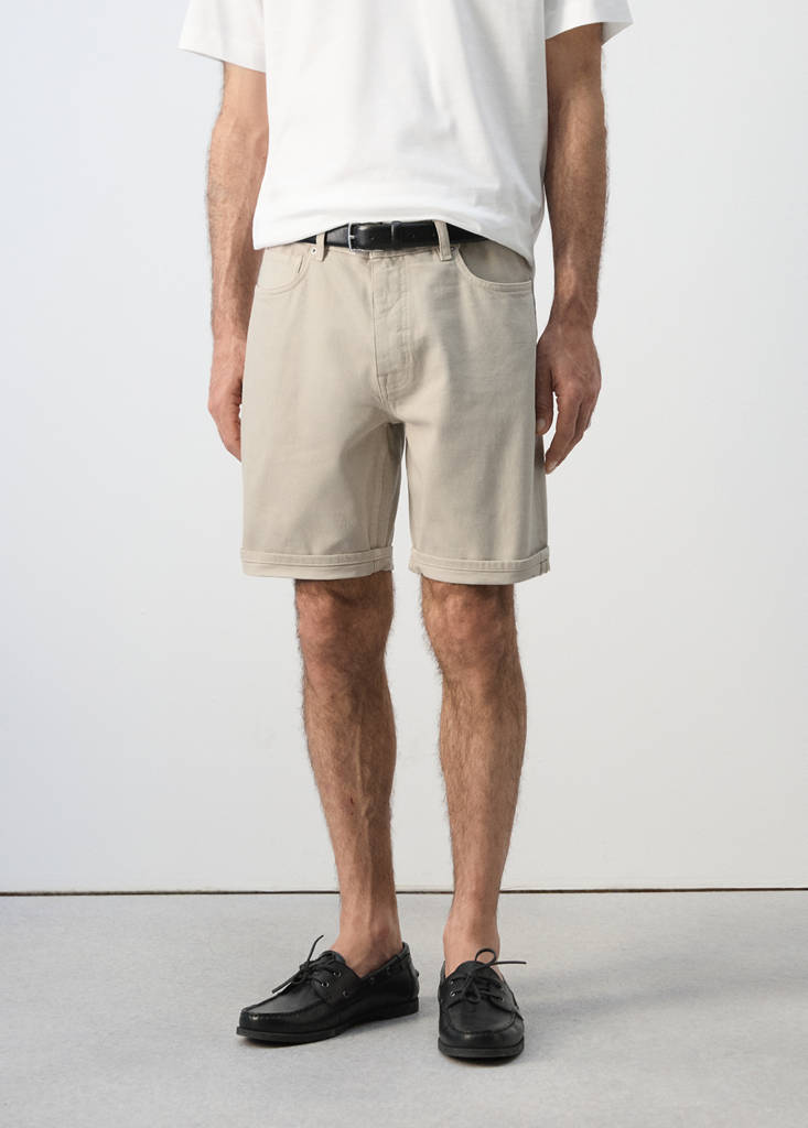 Slim-fit denim bermuda shorts — Beige