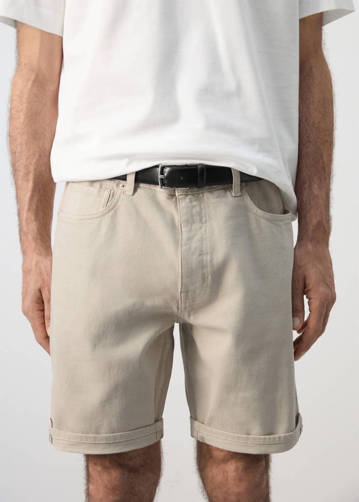 Slim-fit denim bermuda shorts — Beige