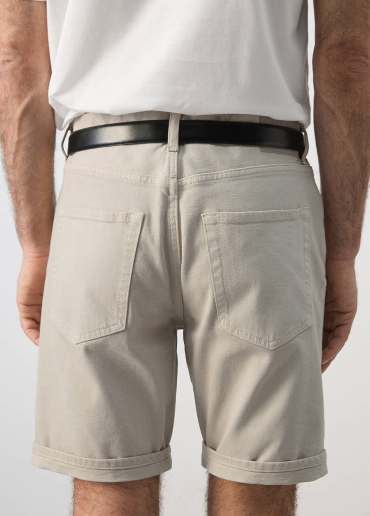 Slim-fit denim bermuda shorts — Beige