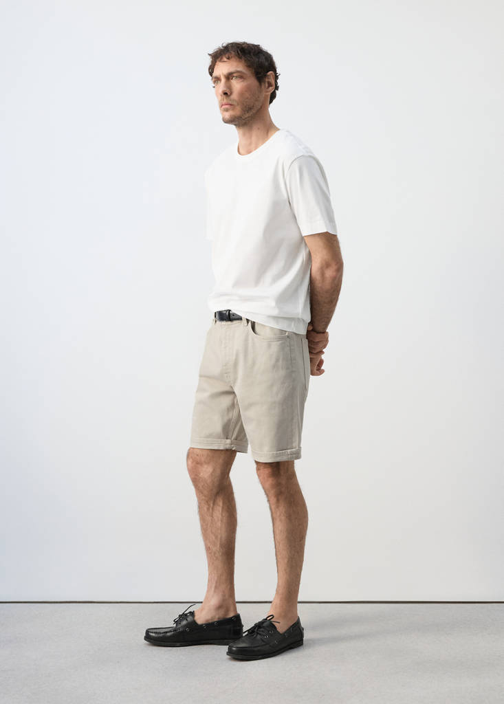 Slim-fit denim bermuda shorts — Beige