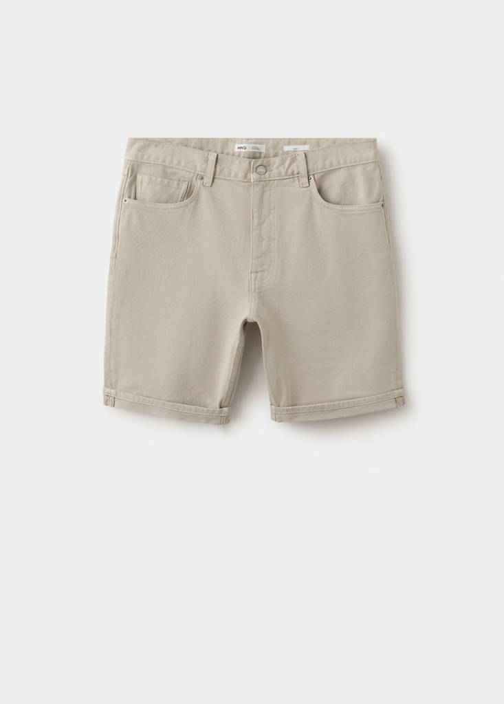 Slim-fit denim bermuda shorts — Beige