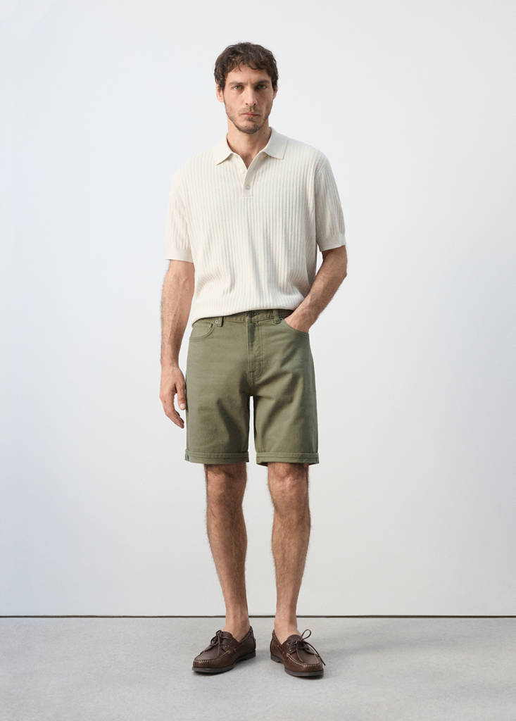 Slim-fit denim bermuda shorts — Khaki