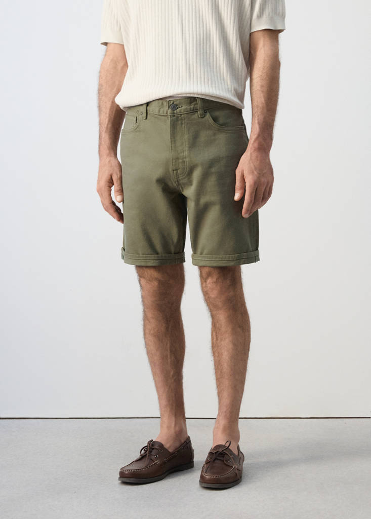 Slim-fit denim bermuda shorts — Khaki