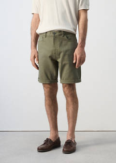 Slim-fit denim bermuda shorts — Khaki 1