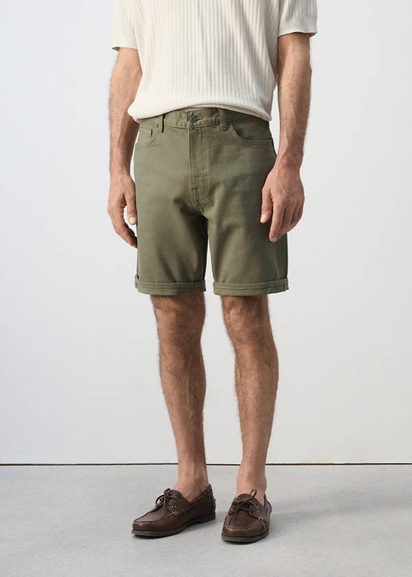 Slim-fit denim bermuda shorts — Khaki