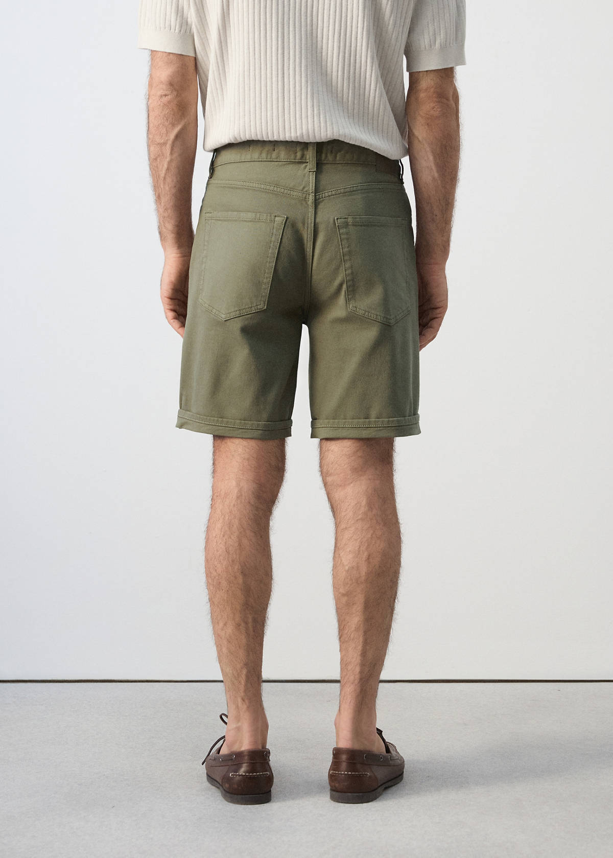 Slim-fit denim bermuda shorts — Khaki