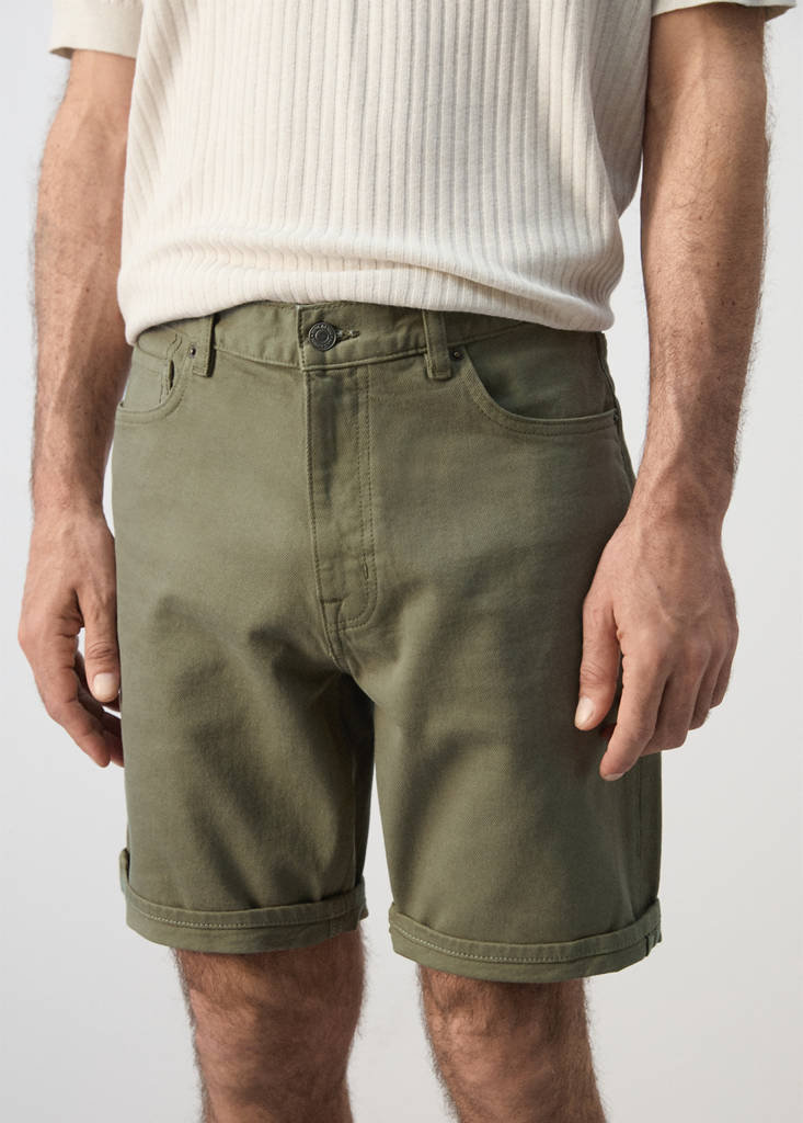 Slim-fit denim bermuda shorts — Khaki