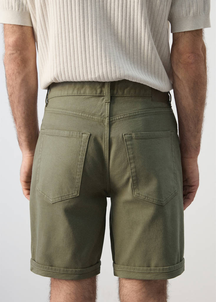 Slim-fit denim bermuda shorts — Khaki