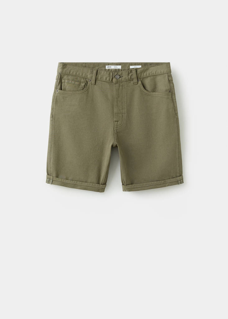 Slim-fit denim bermuda shorts — Khaki