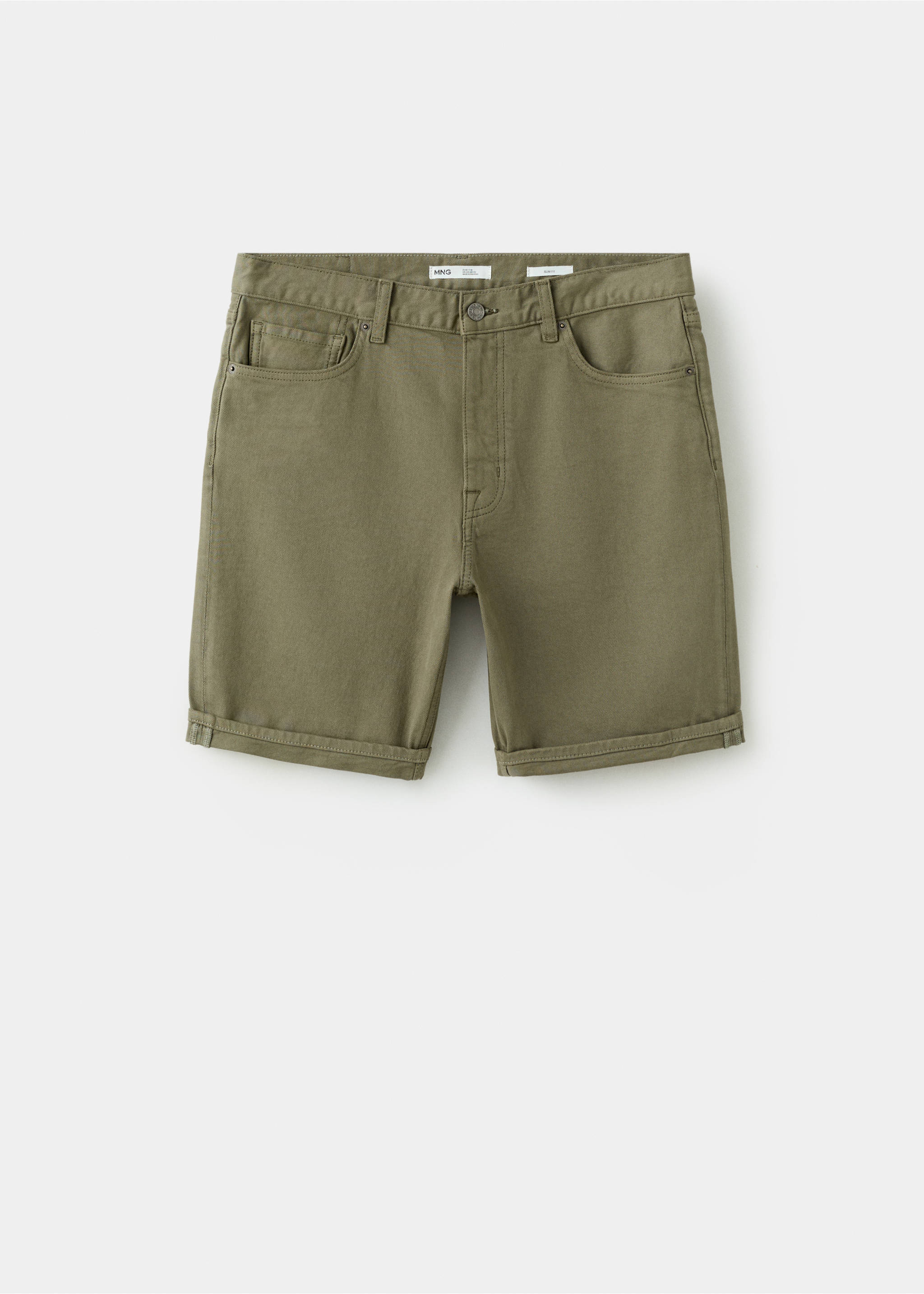Bermuda en jean slim fit - Article sans modèle, Kaki. Ref: 37071418-00.