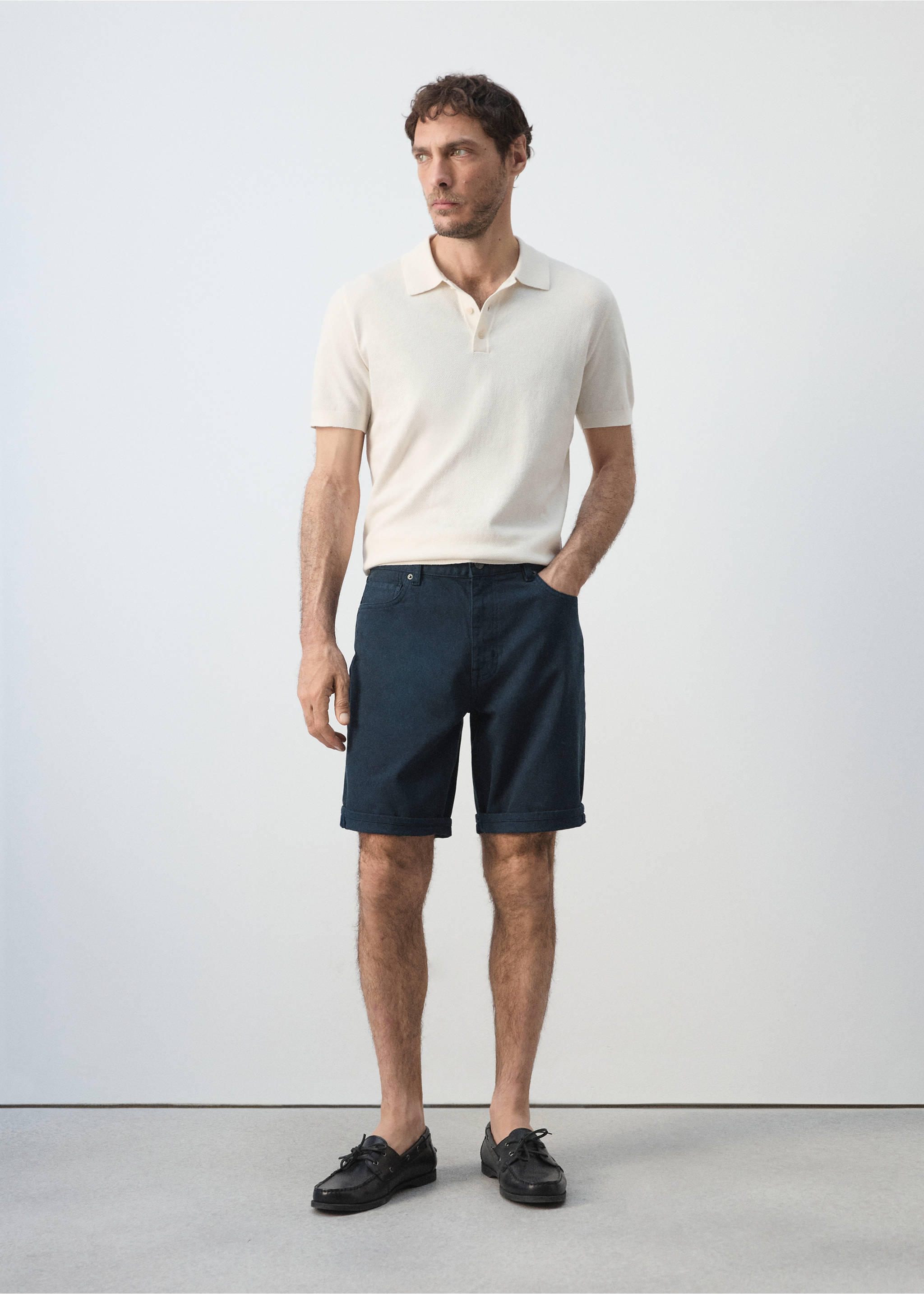 Slim-fit denim bermuda shorts - General plane, Navy. Ref: 37071418-00.