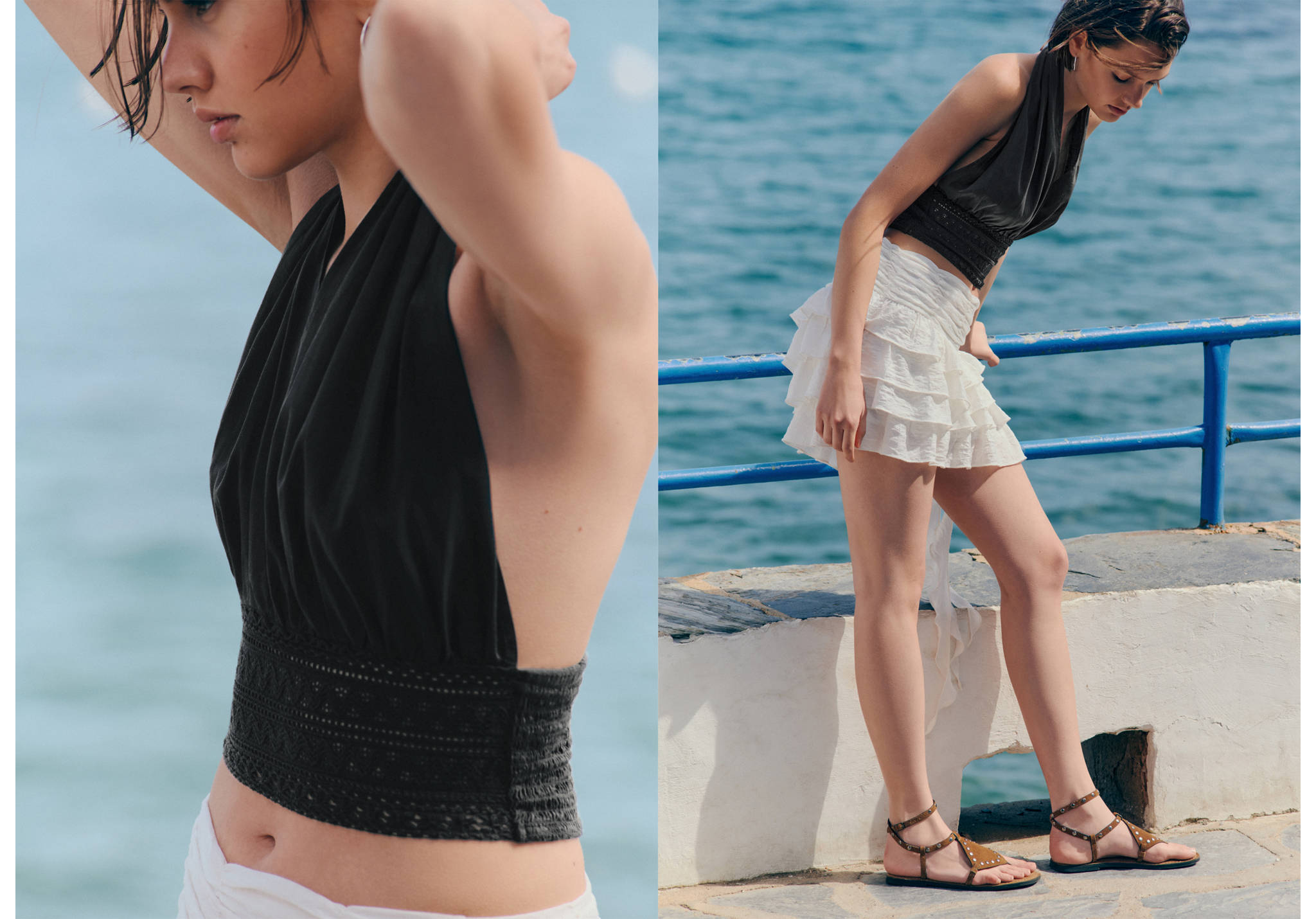 Crochet detail halter crop top - Panoramic plane