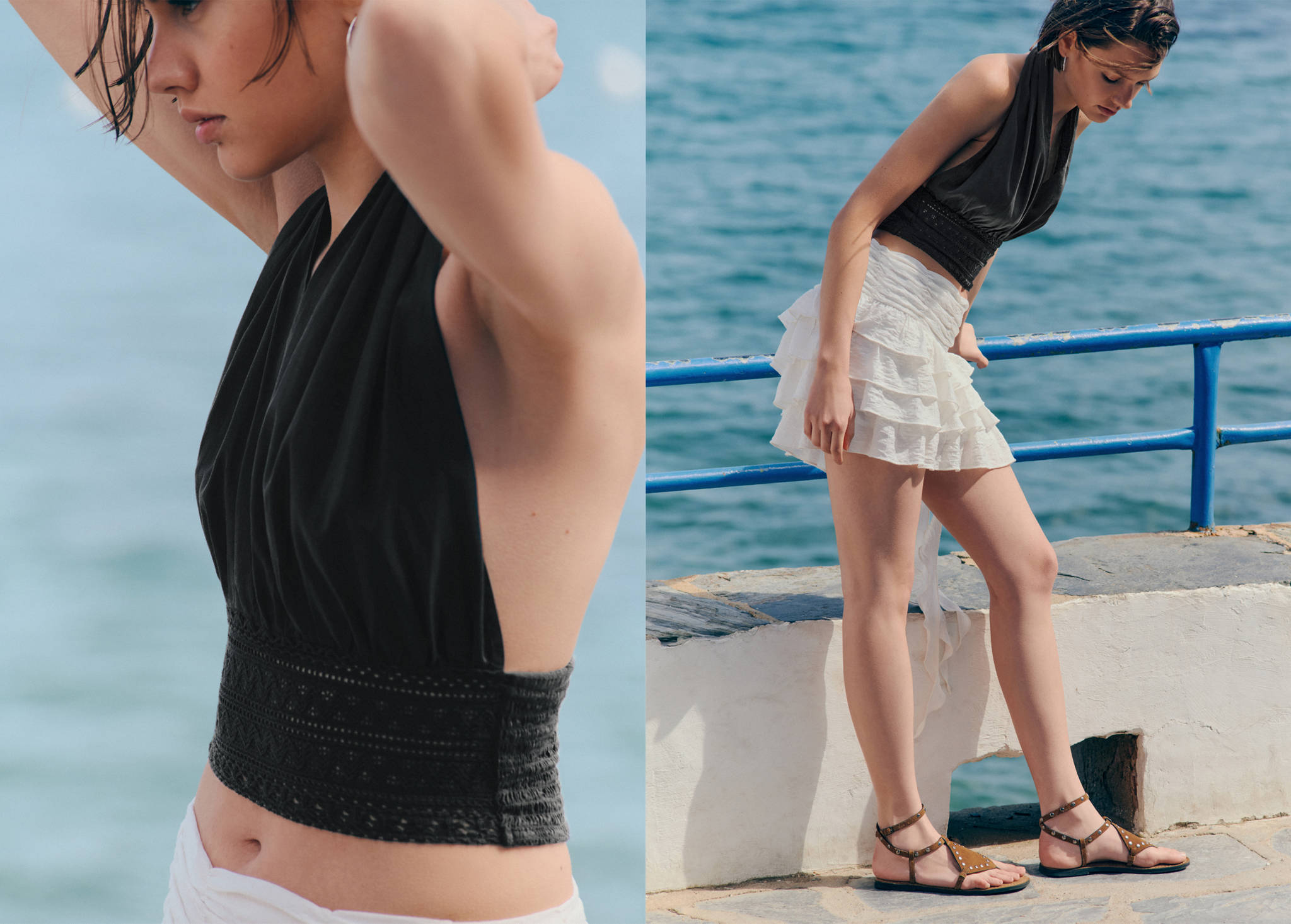 Crochet detail halter crop top - Panoramic plane
