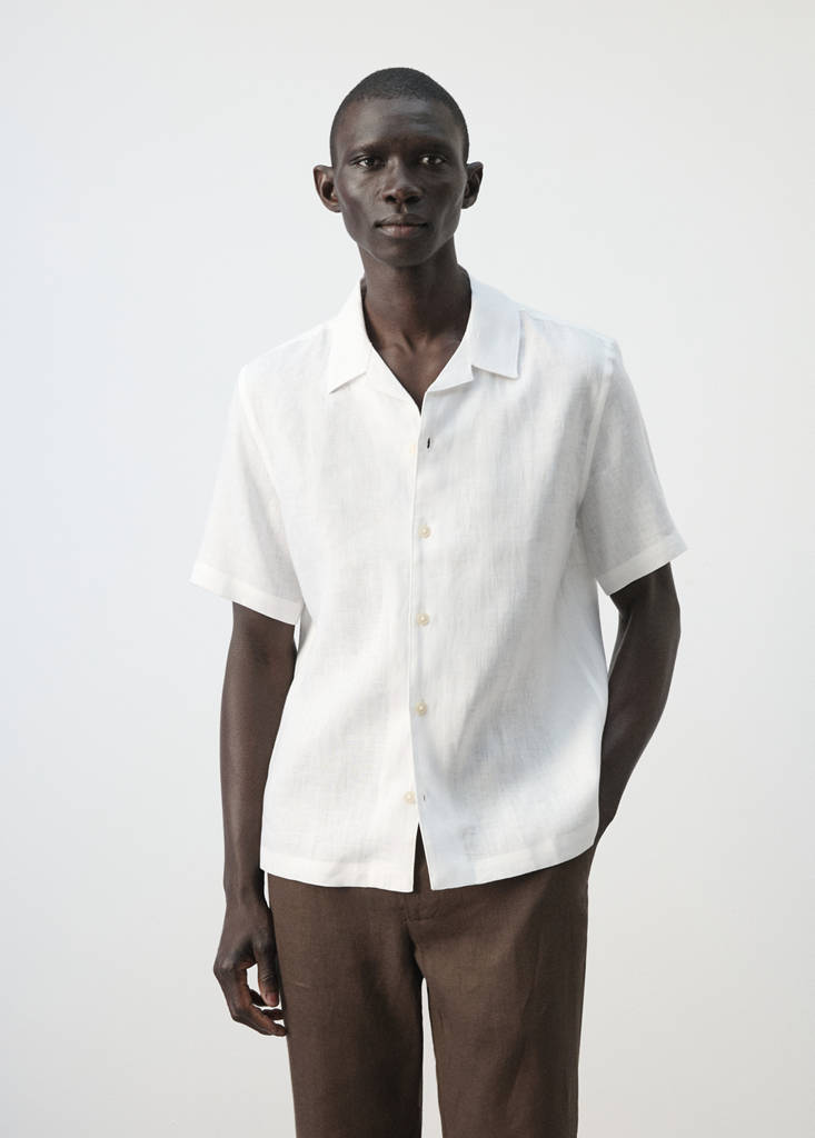 Regular-fit 100% linen shirt — White