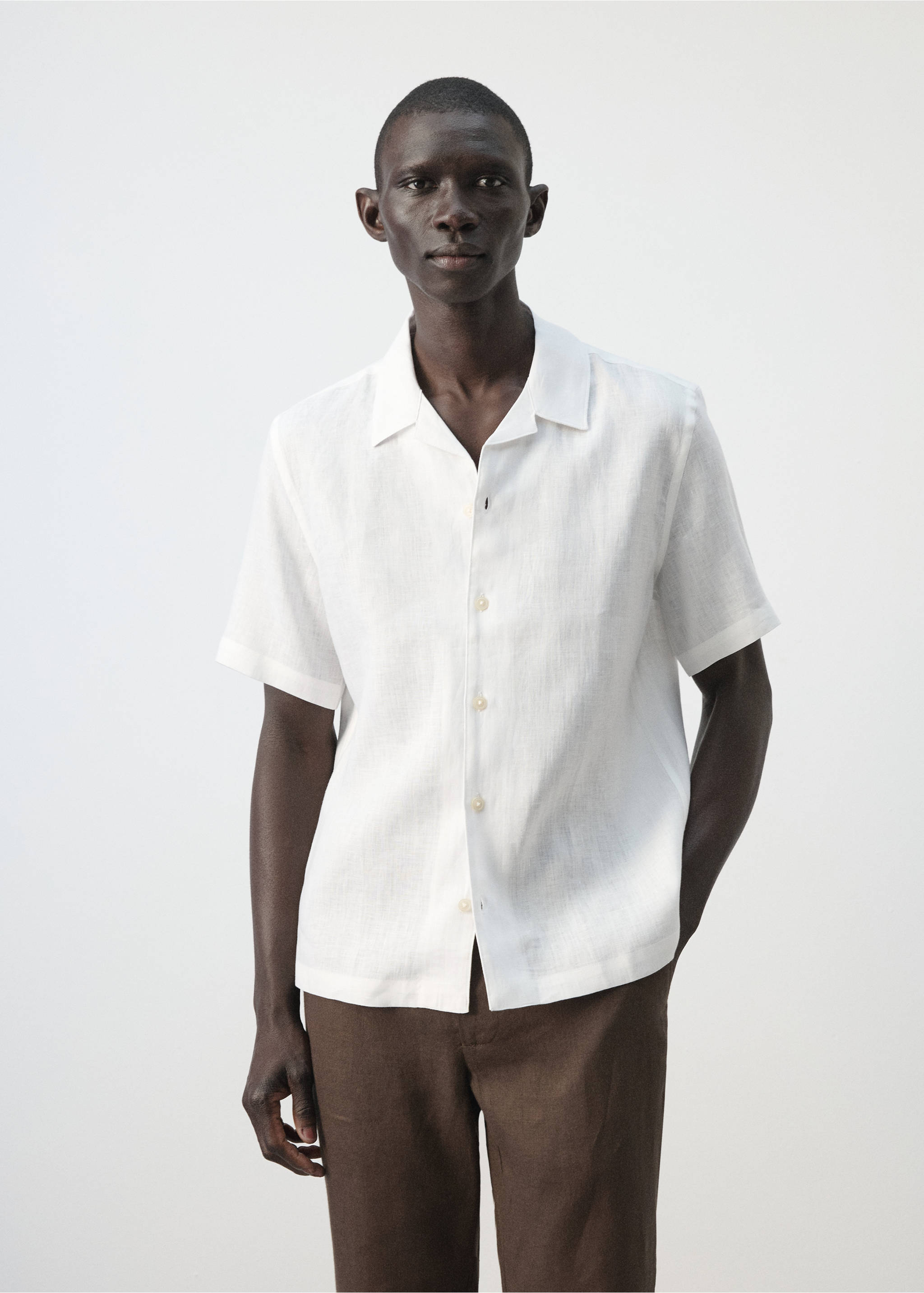 Chemise regular fit 100 % lin - Plan moyen, Blanc. Ref: 37071421-00.