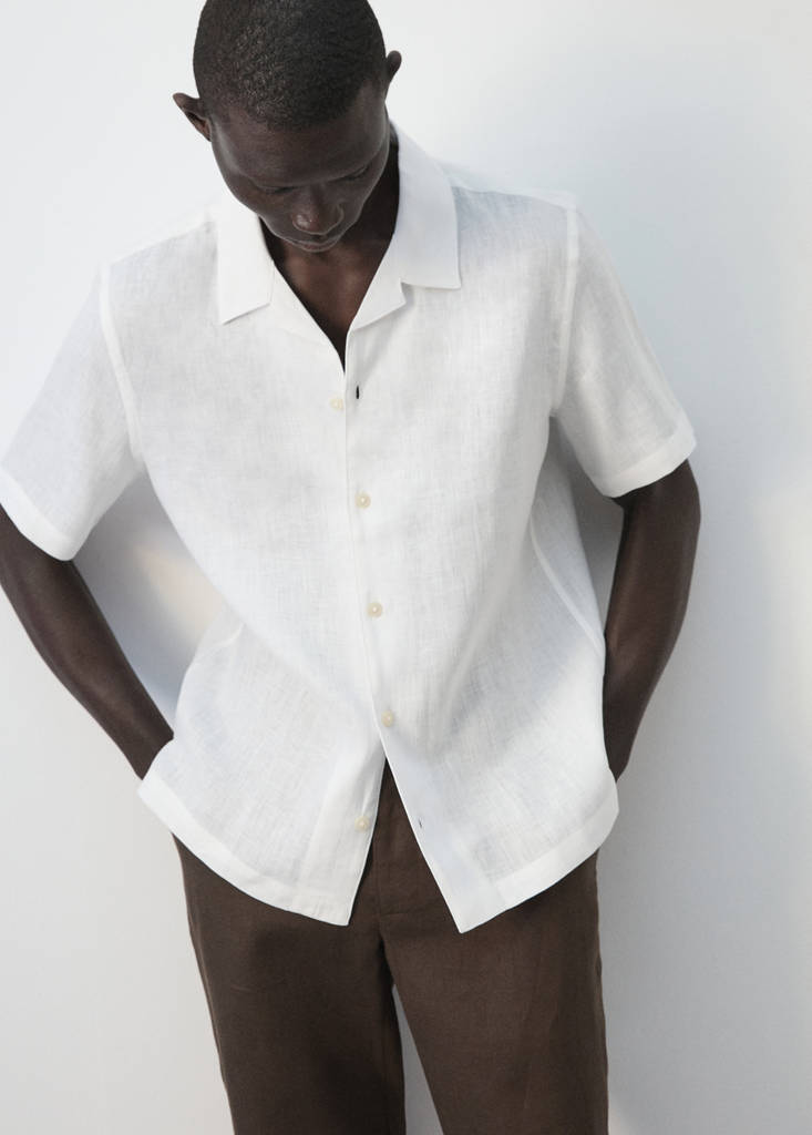 Regular-fit 100% linen shirt — White