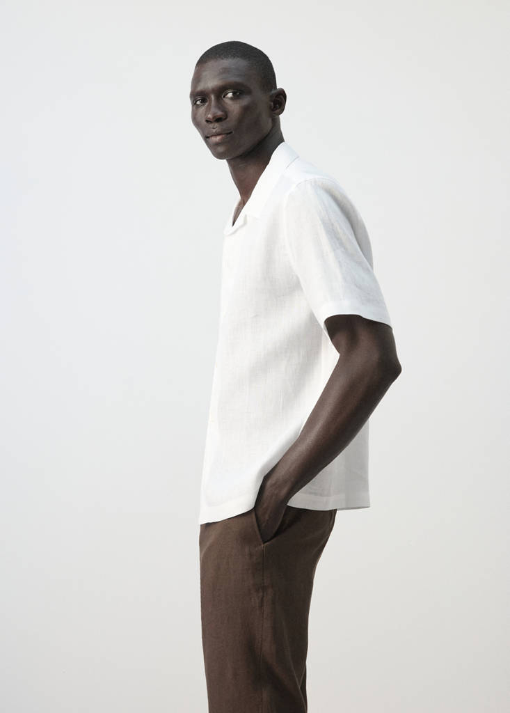 Regular-fit 100% linen shirt — White