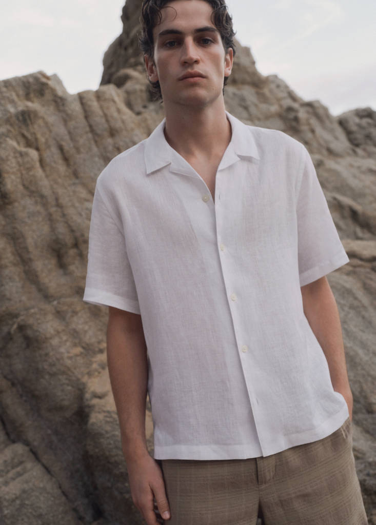 Regular-fit 100% linen shirt — White