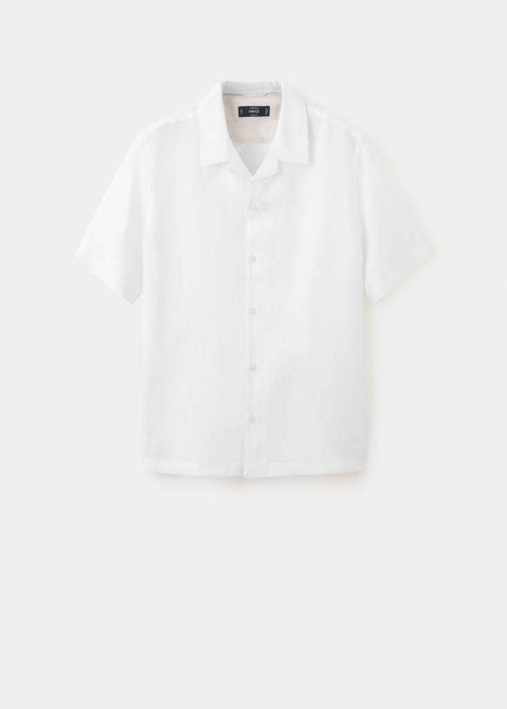 Regular-fit 100% linen shirt — White