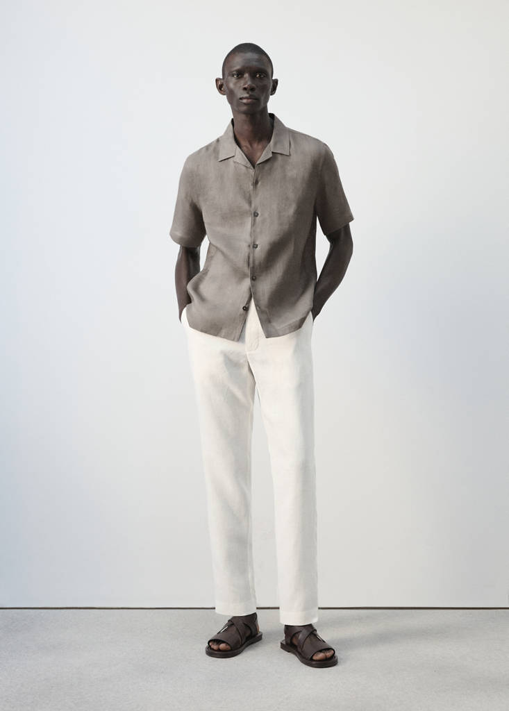 Regular-fit 100% linen shirt — Medium Brown