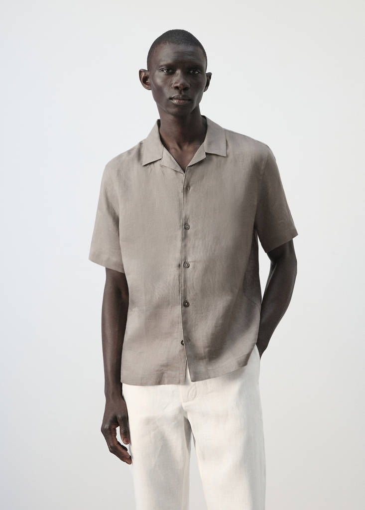 Regular-fit 100% linen shirt — Medium Brown