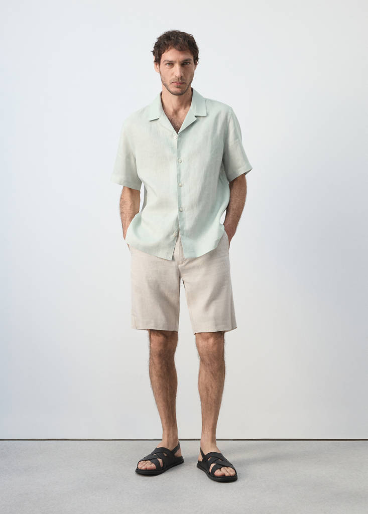 Regular-fit 100% linen shirt — Aqua Green