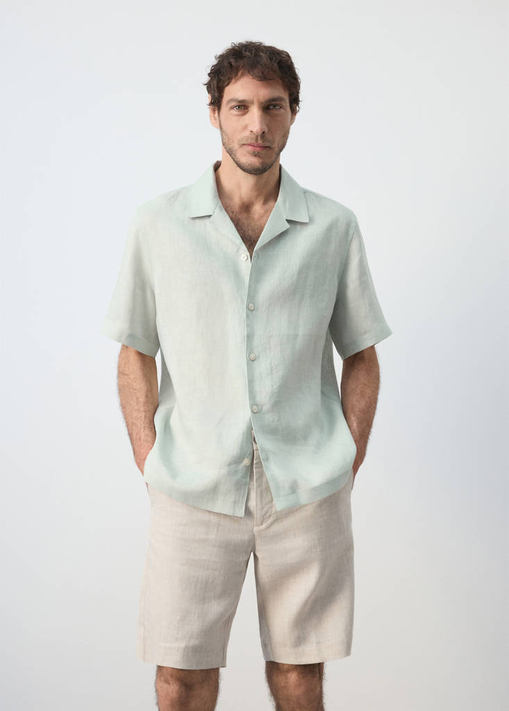 Regular-fit 100% linen shirt — Aqua Green