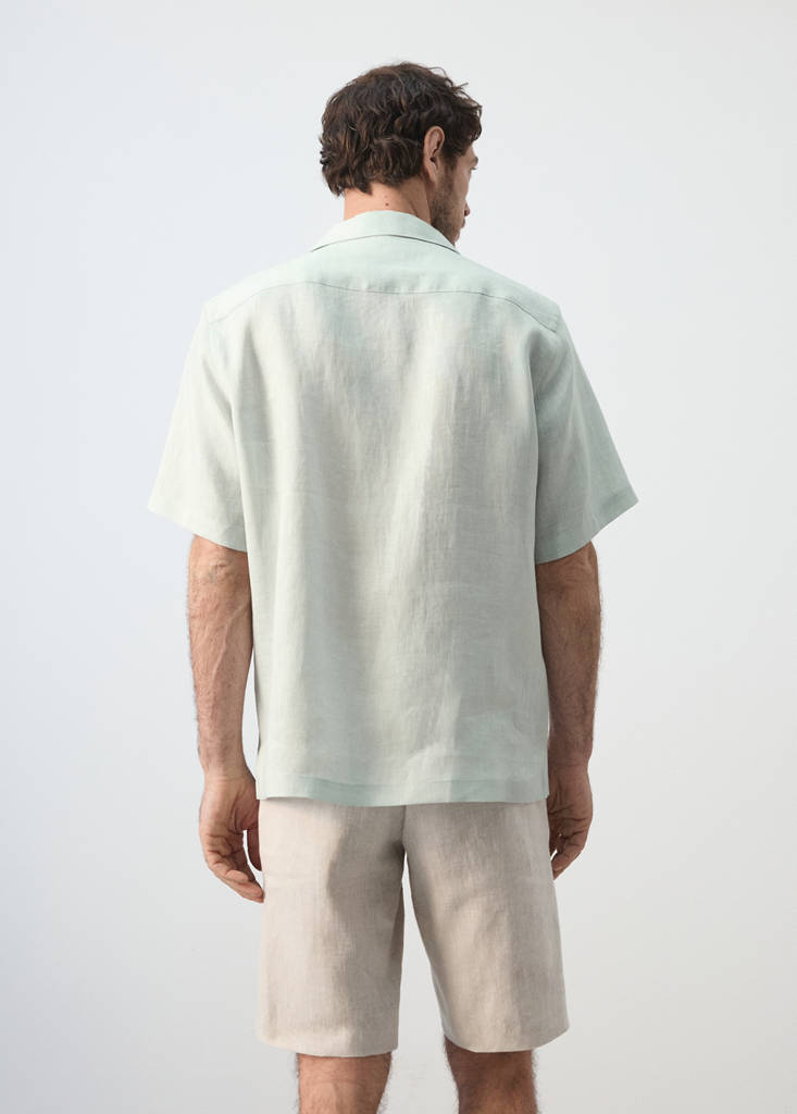 Regular-fit 100% linen shirt — Aqua Green