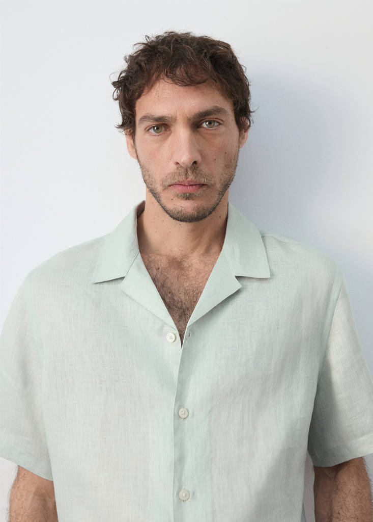 Regular-fit 100% linen shirt — Aqua Green