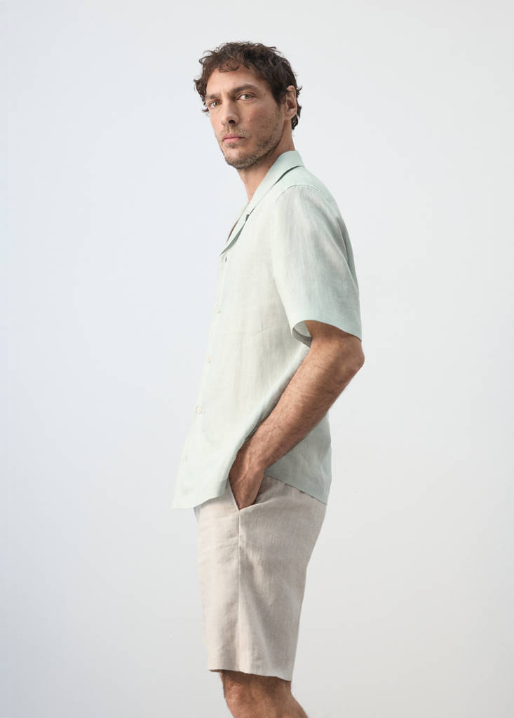 Regular-fit 100% linen shirt — Aqua Green