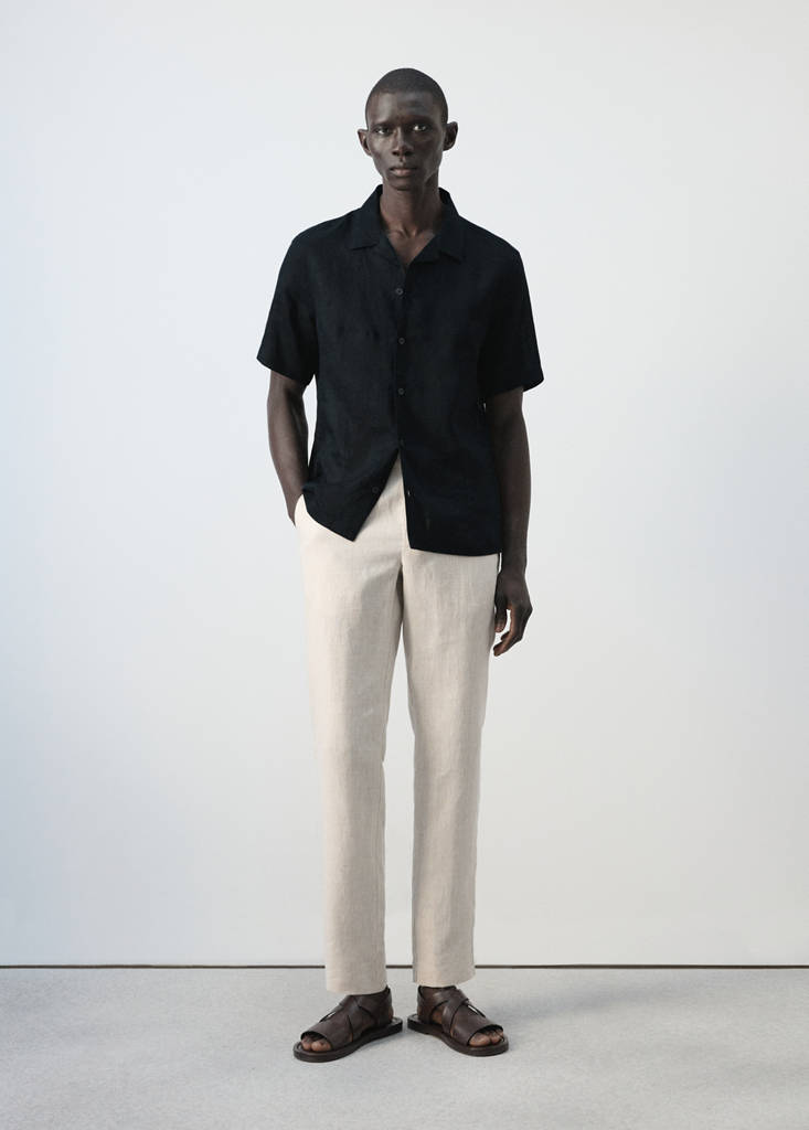 Regular-fit 100% linen shirt — Navy