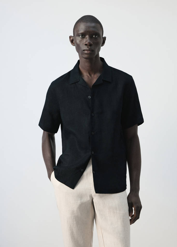 Regular-fit 100% linen shirt — Navy