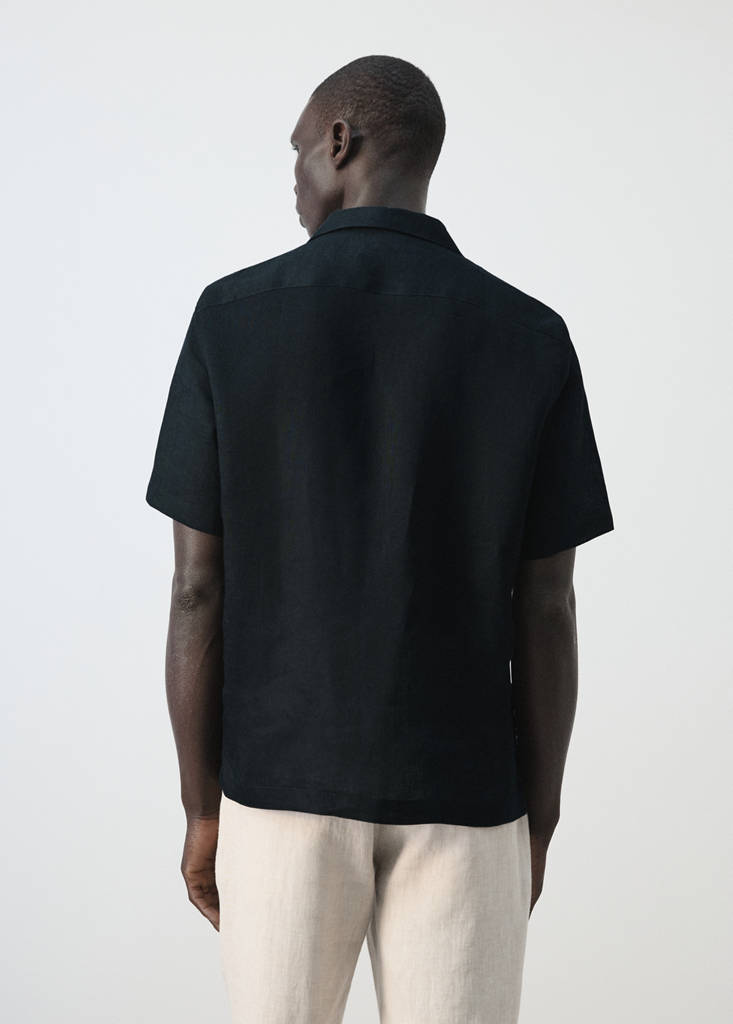 Regular-fit 100% linen shirt — Navy