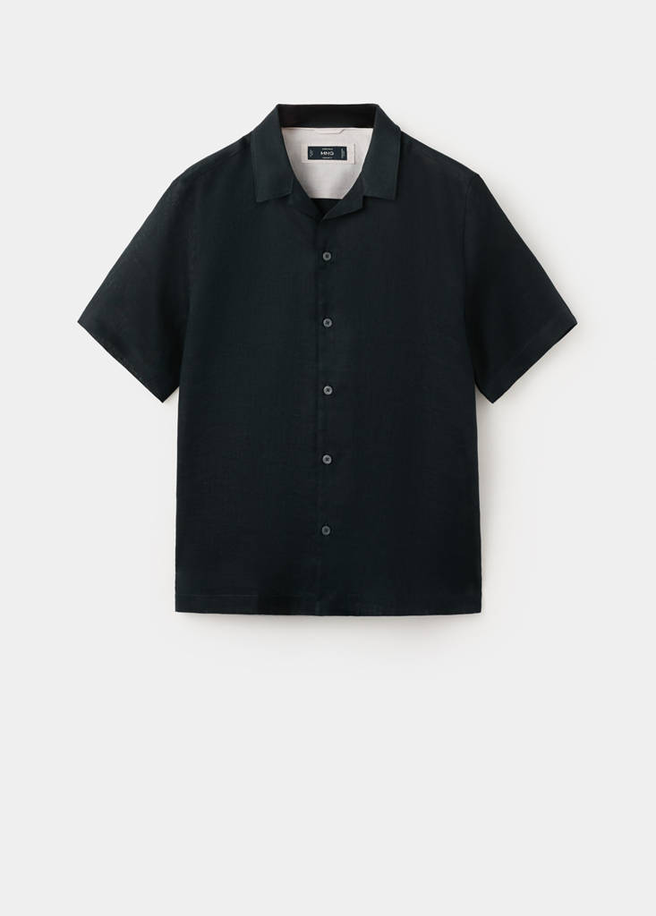 Regular-fit 100% linen shirt — Navy