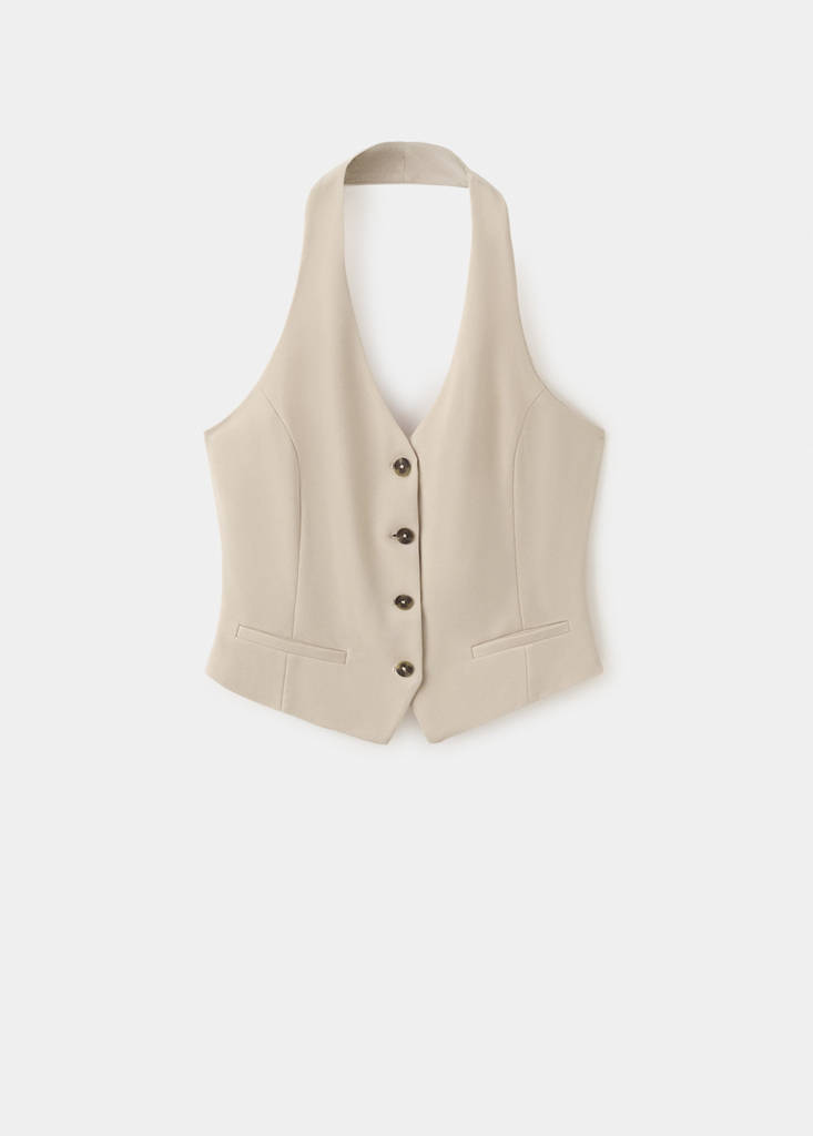 Halter-neck gilet with buttons — Sand