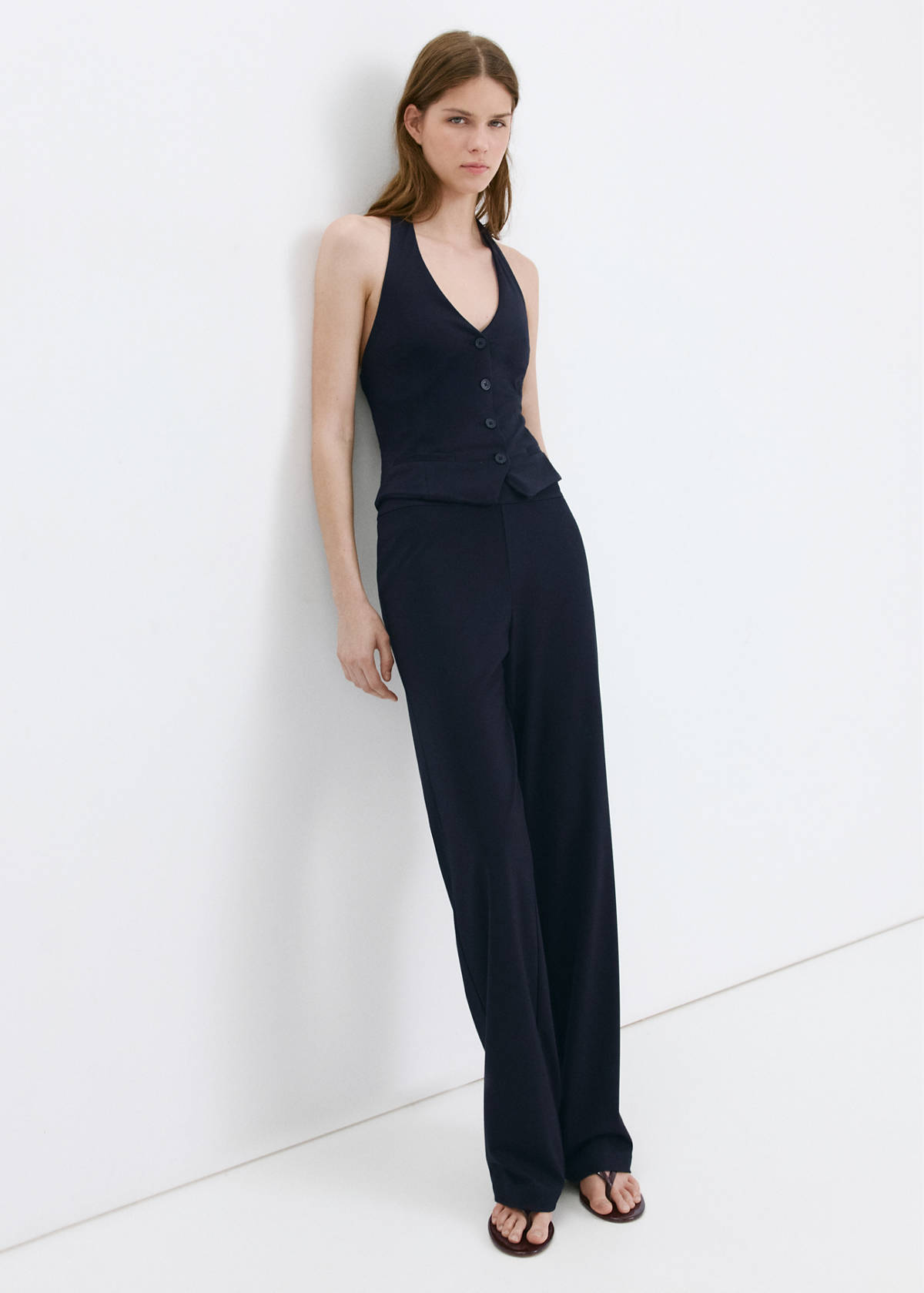 Halter-neck gilet with buttons — Navy