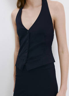 Halter-neck gilet with buttons — Navy 1