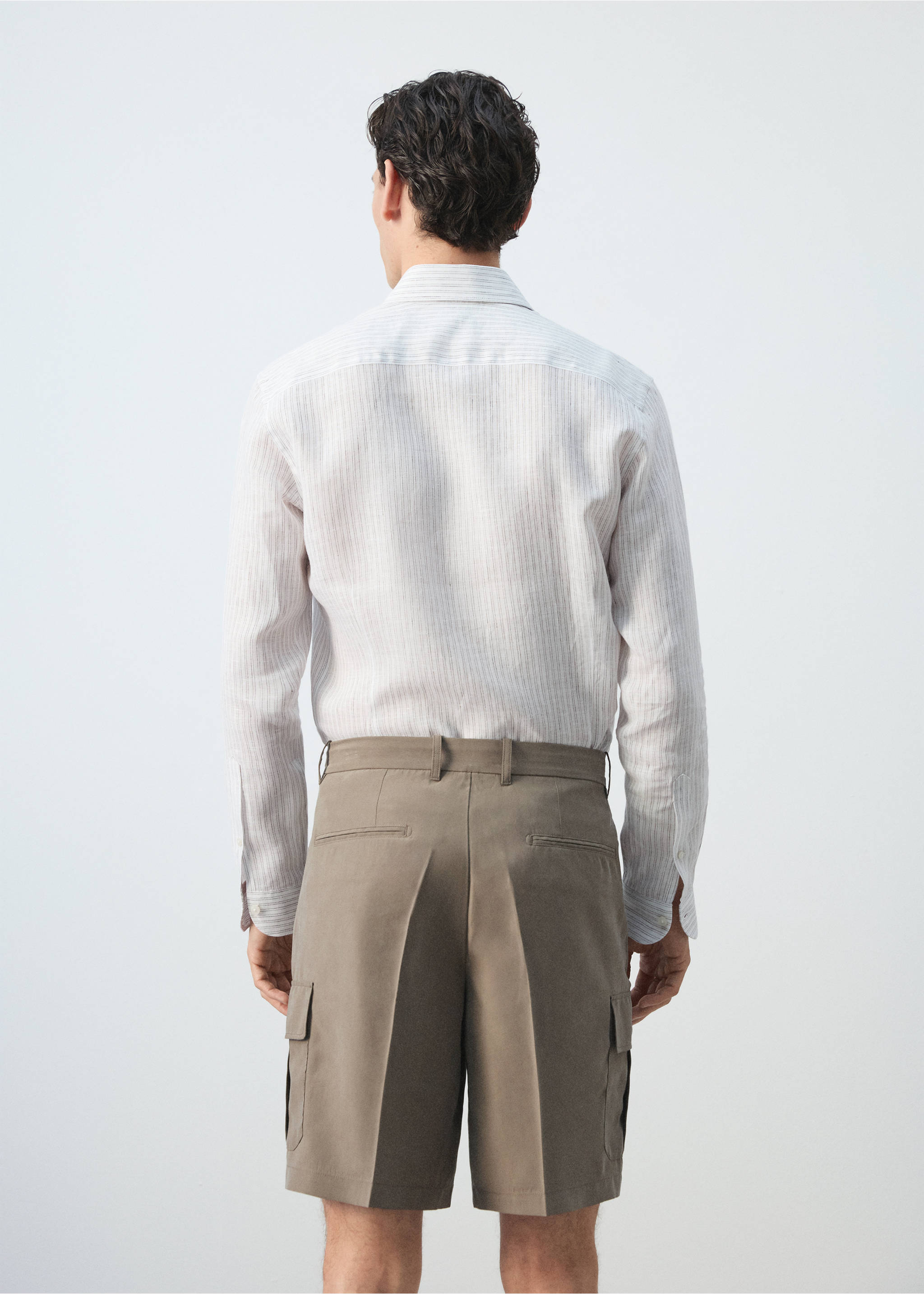 100% linen slim-fit shirt - Reverse of the article, White. Ref: 37071424-00.