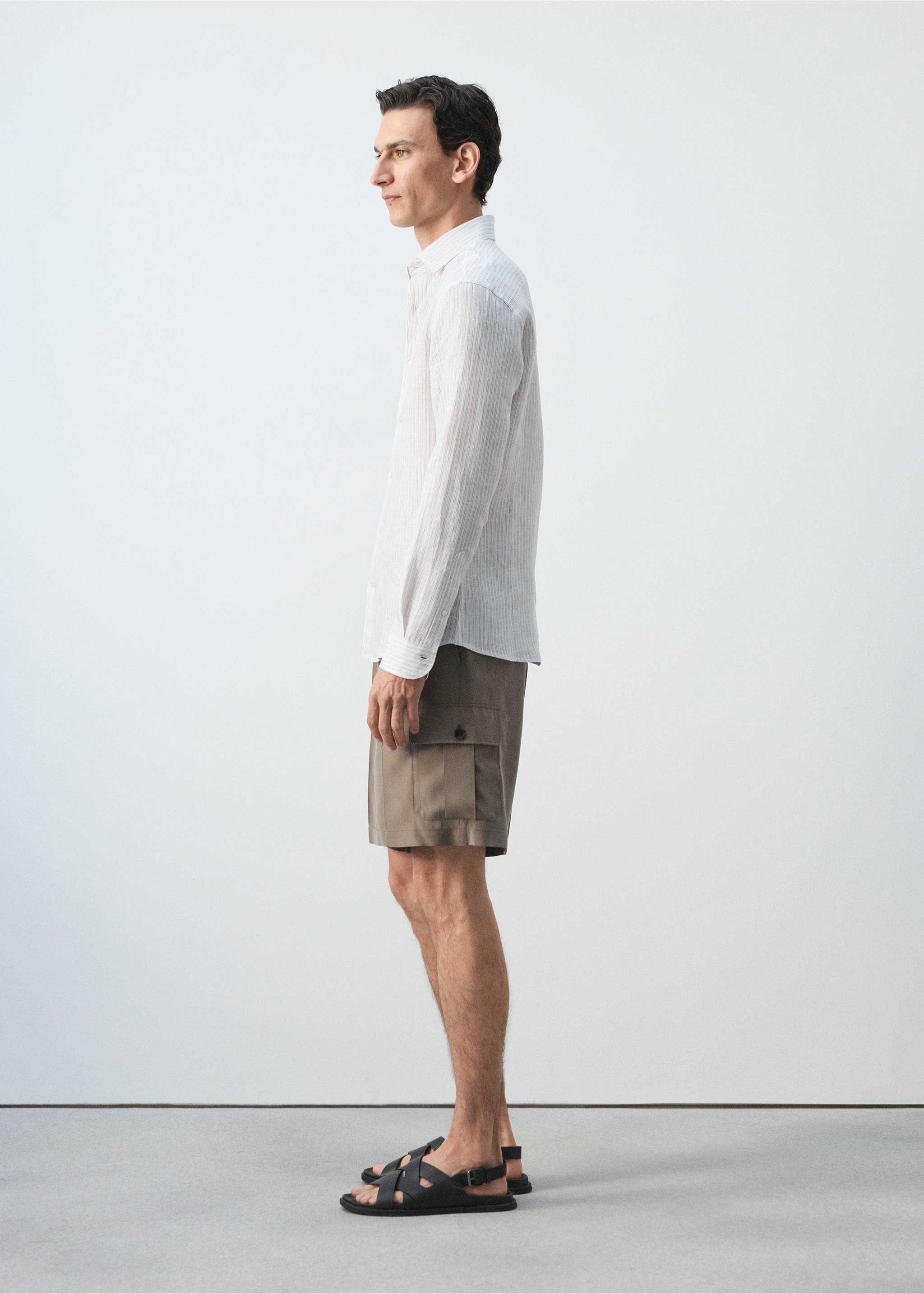 100% linen slim-fit shirt - Details of the article 2, White. Ref: 37071424-00.