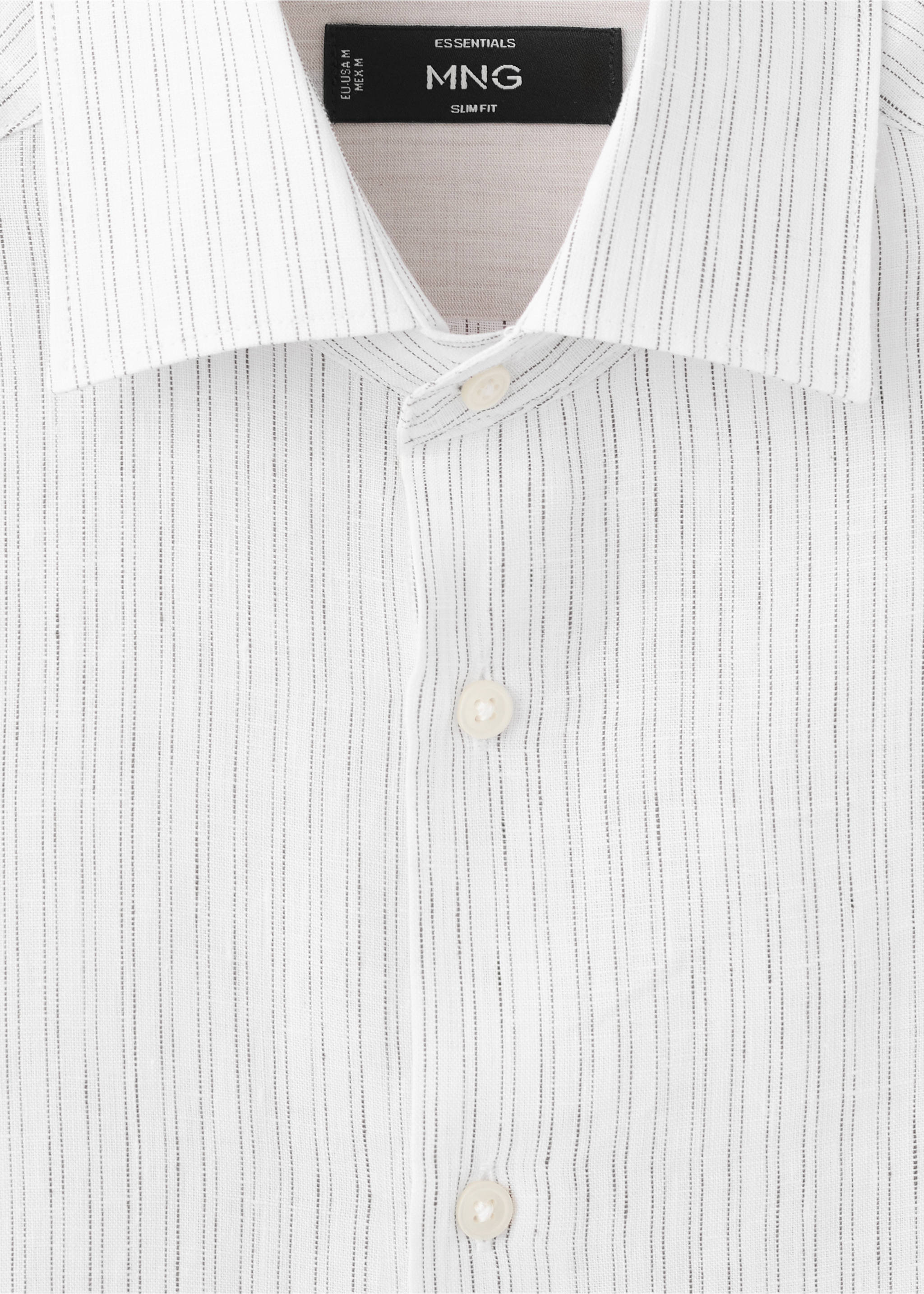100% linen slim-fit shirt - Details of the article 8, White. Ref: 37071424-00.