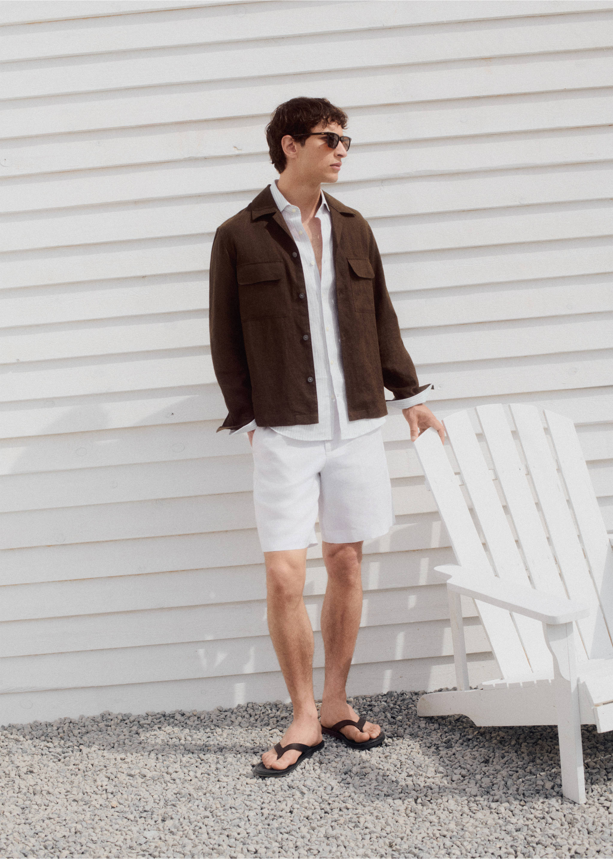 100% linen slim-fit shirt - Details of the article 7, Sky Blue. Ref: 37071424-00.