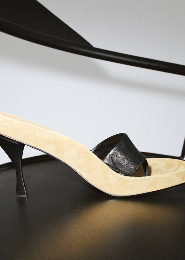 Combined leather heeled sandal — Sand