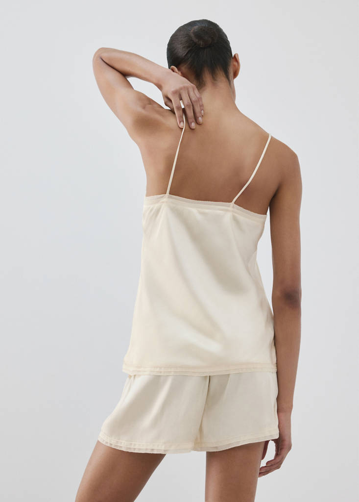 Satin lace-trim pyjama top — Ivory White