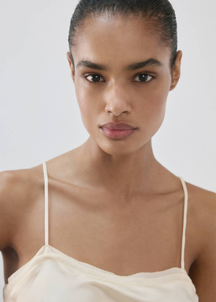 Satin lace-trim pyjama top — Ivory White