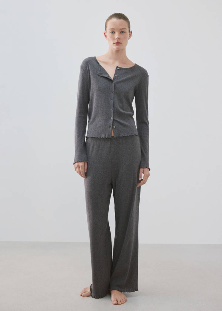 Open-knit cotton pyjama bottoms — Grey